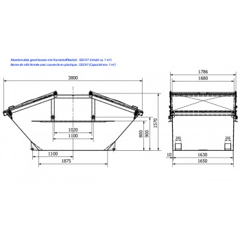 Multibenne symm. fermée, couvercles plastiques