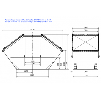 Multibenne symm. fermée, couvercles plastiques