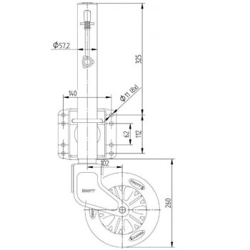 Stützrad schwenkbar 500 kg, Hub 300 mm