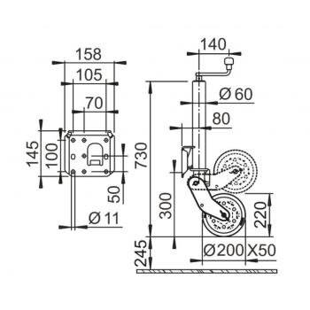 Stützrad 500kg 60mm Hub 240 mm