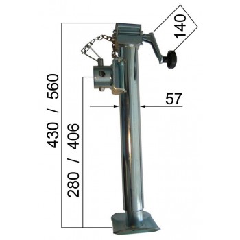 Pied d\'appui 1300kg avec manivelle, course 250 mm